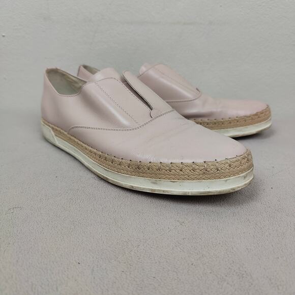 Tod's Sneaker Espadrilles Womens 39.5 Pink Leather Slip On Preppy Designer - Picture 2 of 11